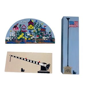 Lot of 3 Cat's Meow Collectibles Cottage Garden Lionel Railroad American Flag